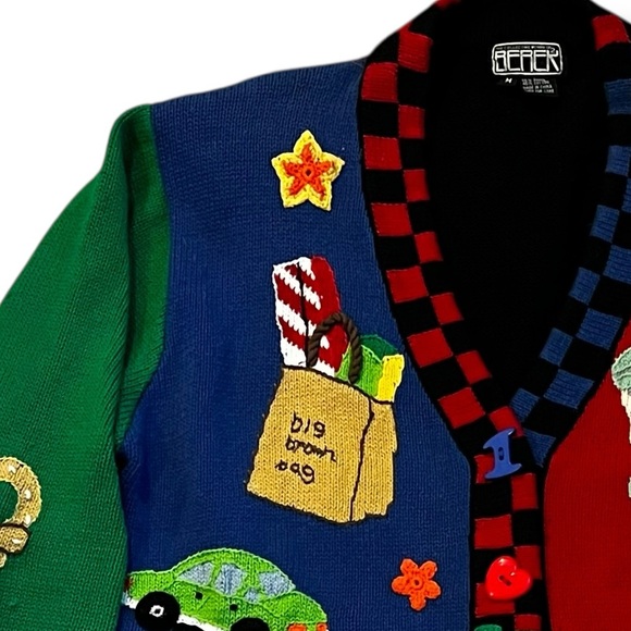 Vintage Berek Cardigan New York NYC Theme Medium Kitsch Novelty - small flaws - Picture 4 of 14